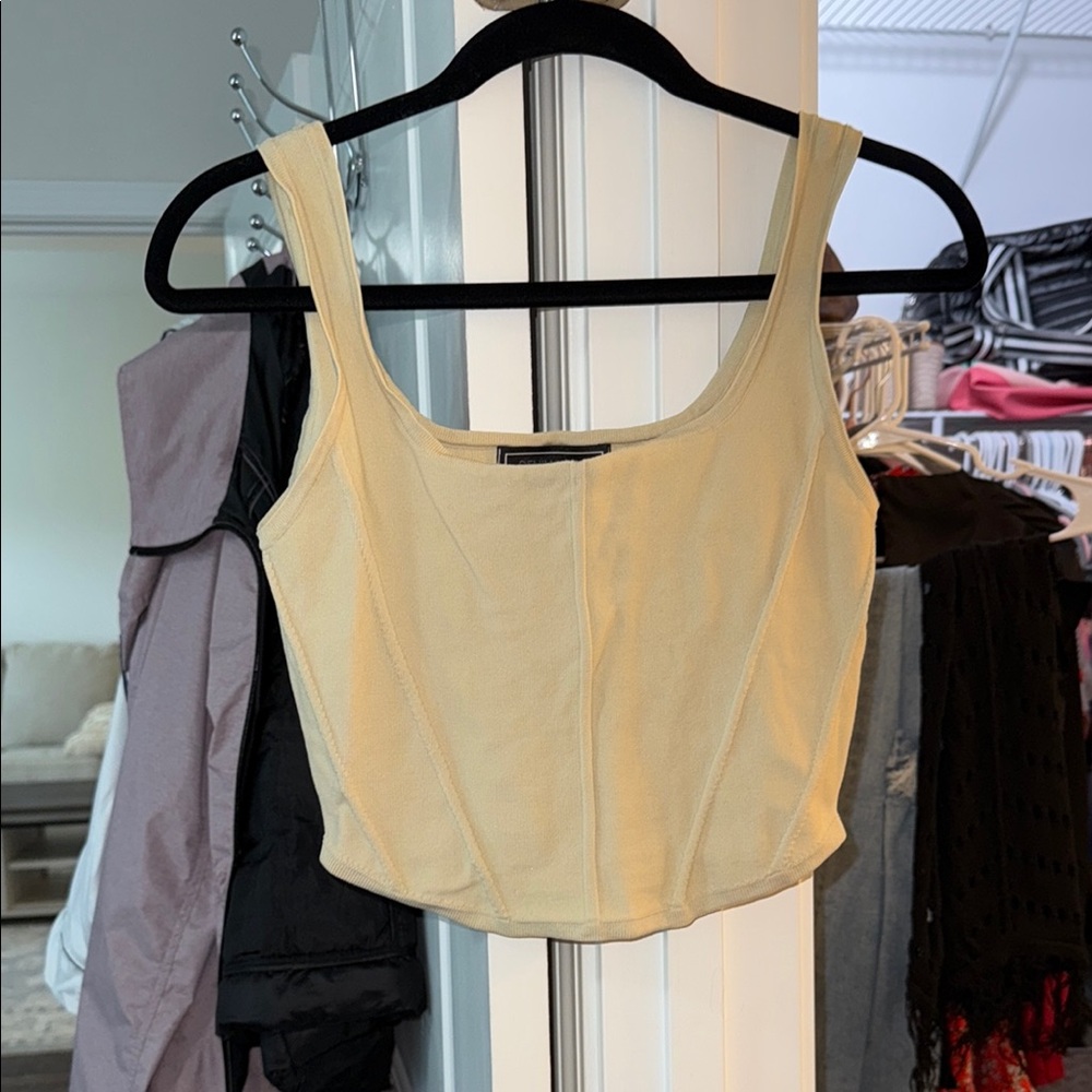 Cream Fitted Bustier Crop Tank Top